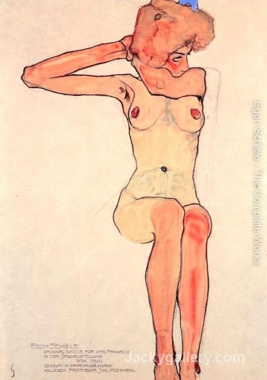 Nude woman hair dressing by Egon Schiele paintings reproduction